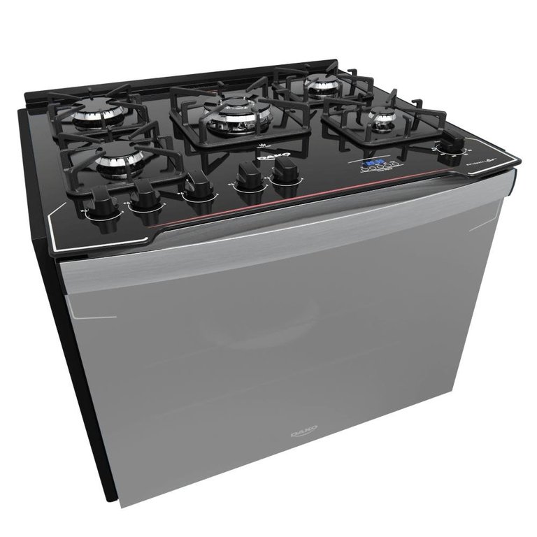 Fogão de Embutir 5 Bocas Preto com Frente Espelhada e Timer Digital Dako Diplomata Grill Style