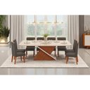 Ver imagem 1 de Conjunto: Mesa Sala Jantar Zafira C/ Tampo Madeirado C/ Vidro Curvo 200x100cm e 8 Cadeiras Lia