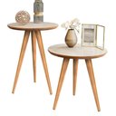 Ver imagem 1 de Conjunto Mesa Apoio e Lateral Redonda Pés Palito Classic - Off White com Freijo