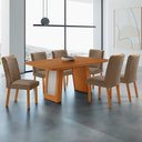 Ver imagem 1 de Mesa de Jantar Carolina 180cm Tp MDF Canto Copo Base Detalhe Off White com 6 Cadeiras Liz