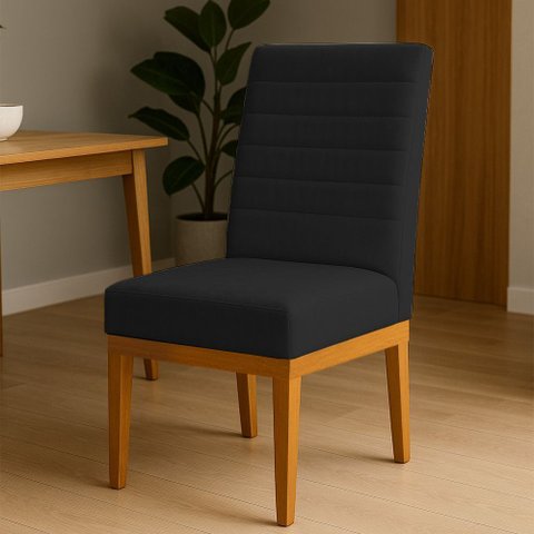 Cadeira de Jantar Mavie Estofada para Sala de Jantar Sofisticado Linhas Horizontais - Suede Preta