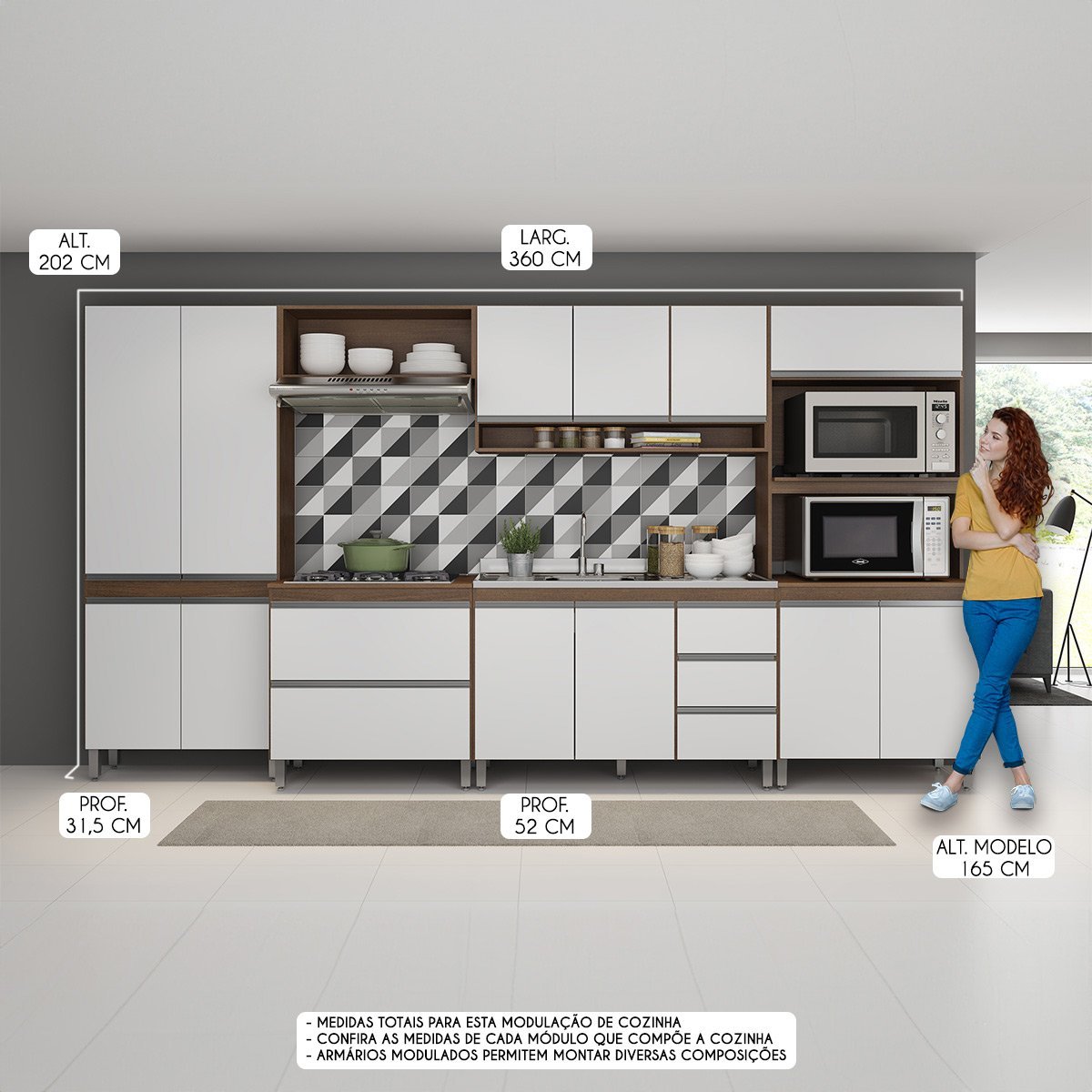 Cozinha Completa Modulada com Balcão Pia Armário Paneleiro Sabrina 360x202cm 6 Peças Mdp Branco Menu - 2