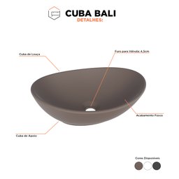 Cuba Para Banheiro em Louça Bali Marrom Fosco - Cozimax - 2