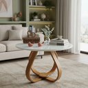 Ver imagem 1 de Mesa de Centro Cebola Redonda MDF Vidro Madeira 70cm Branco Decoraper