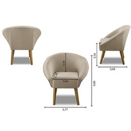 Kit 2 Poltronas Para Sala Decorativa Milena Veludo Bege Adonai Estofados - 2