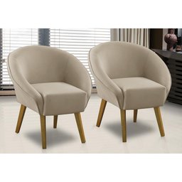 Kit 2 Poltronas Para Sala Decorativa Milena Veludo Bege Adonai Estofados - 1