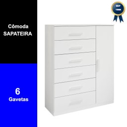 Cômoda Sapateira Multiuso Reforçada 1 Porta 6 Gavetas Branco - 3