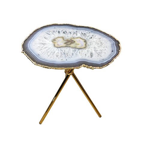 Mesa Lateral Pedras Ágatas Naturais com Bordas Douradas