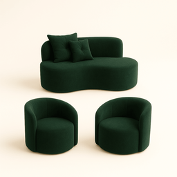 Conjunto Decorativo 02 Poltronas + Sofá Curvo Orgânico Nature Gaia Suede Verde - Montanaris Decor - 1