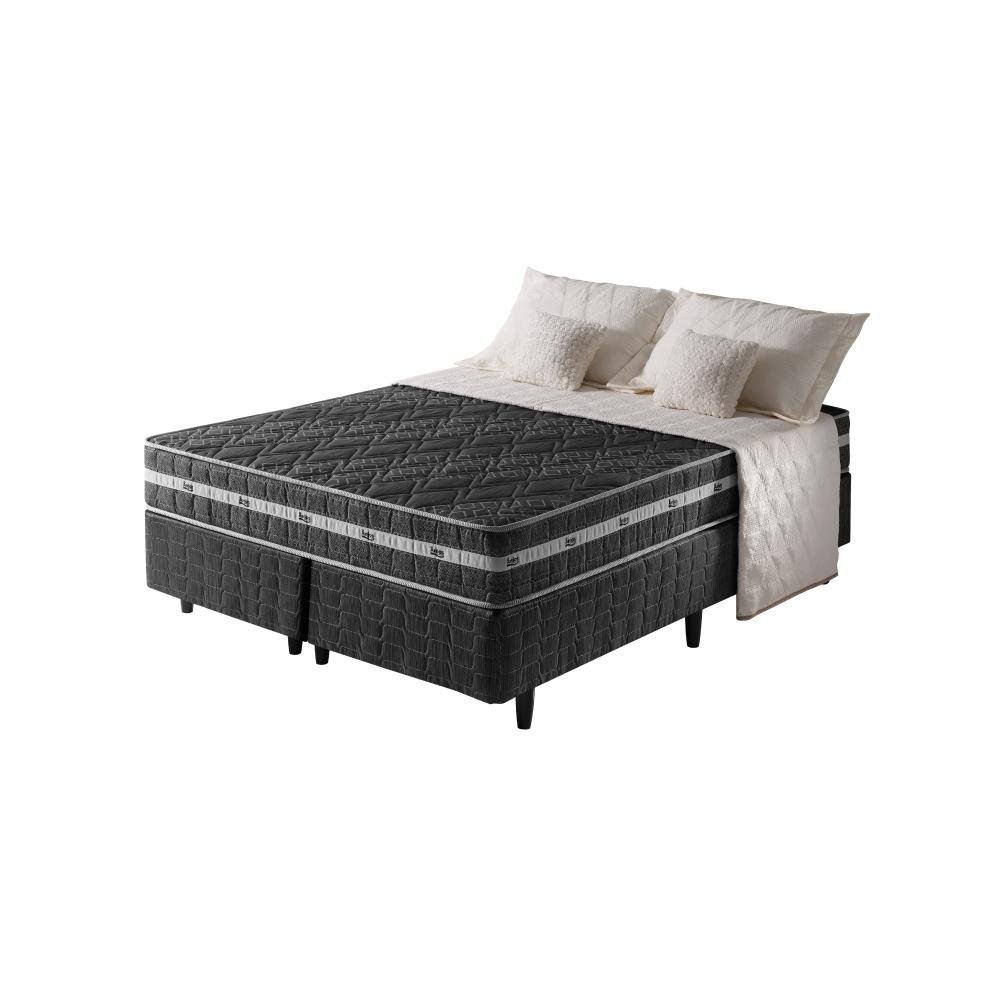 Cama Box Queen Preto + Colchão Ortopédico Espuma D45 Extra Firme Brooklyn 158x198x62cm