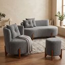 Ver imagem 7 de Kit Decorativo Sofá Curvo Orgânico + 01 Puff e Poltrona Luna Boucle Cinza - Montanaris Decor