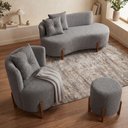 Ver imagem 1 de Kit Decorativo Sofá Curvo Orgânico + 01 Puff e Poltrona Luna Boucle Cinza - Montanaris Decor