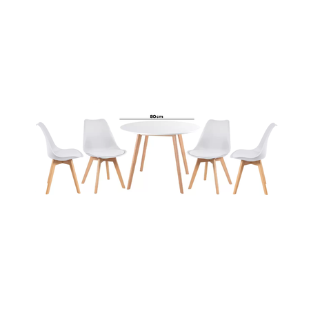 Conjunto de Jantar Mesa Leda 80cm Branca + 4 Cadeiras Leda com Almofada Branca