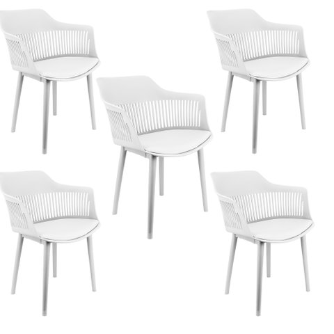 Kit 5 Cadeiras Marcela Montreal Mena Polipropileno com Estofado em Corino Branco
