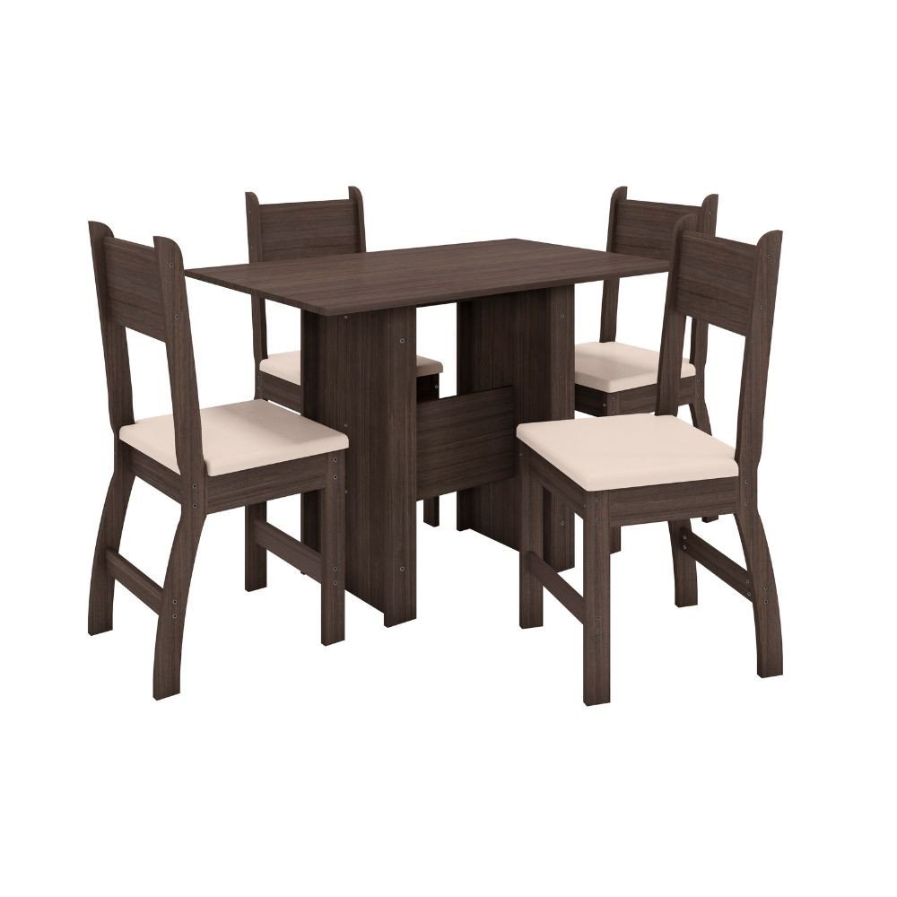 Conjunto de Mesa e 4 Cadeiras para Sala de Jantar Milano Fosco-Poliman - Amêndoa / Savana - 2