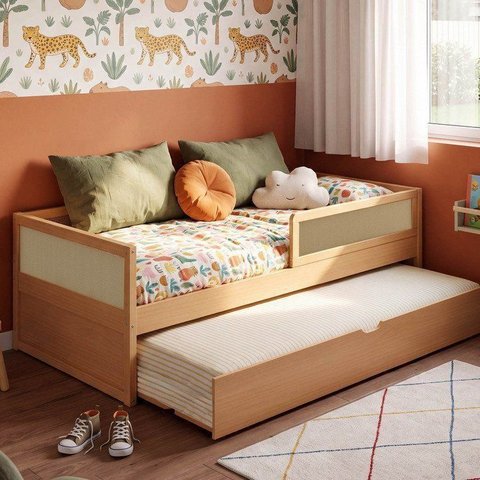 Cama Infantil Solteiro com Grades e Cama Auxiliar Madeira Maciça Magna Kids Casatema MadeiraOriginals