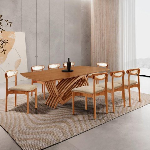 Conjunto de Jantar Vênus 8 Lugares Tampo MDF Cadeiras Noronha Premium Imbuia 240cm Mobillare