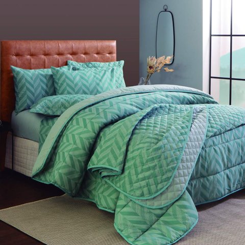 Jogo de Cama Casal Realce Premium 140 Fios 4 Peças Aiko Geo Verde 33558