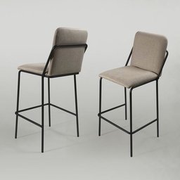 Banqueta Alta Moderna Estilo Industrial na Cor Preta com Tecido Linho Bege - 6