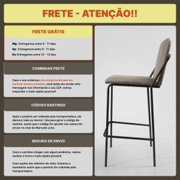Banqueta Alta Moderna Estilo Industrial na Cor Preta com Tecido Linho Bege - 2