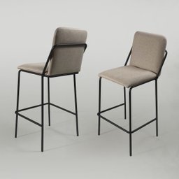 Banqueta Alta Moderna Estilo Industrial na Cor Preta com Tecido Linho Bege - 1