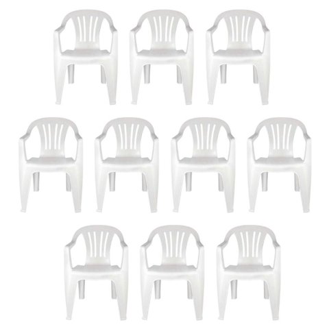 Kit 10 Cadeiras Poltrona Plástica Empilhavel Reforçada 182kg Mor