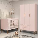 Ver imagem 2 de Jogo de Quarto Infantil Isis Guarda Roupa 3 Portas e Berço Rosa - Reller Móveis