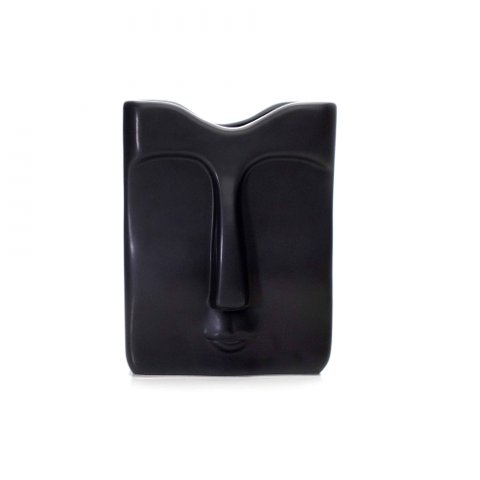 Vaso Decorativo Rosto em Cerâmica Retangular Preto 17x10 cm - D’Rossi