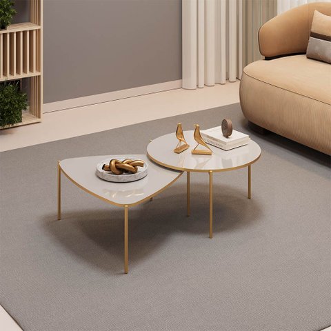 Mesa de Centro Sala Kit 2 Orgânica Pés Metal Dourado Dueto D04 - D'Rossi