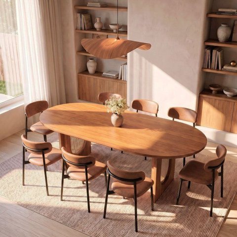 Conjunto de Jantar com Mesa Oval Tali 210cm e 8 Cadeiras Ema CabeCasa MadeiraOriginals Marrom