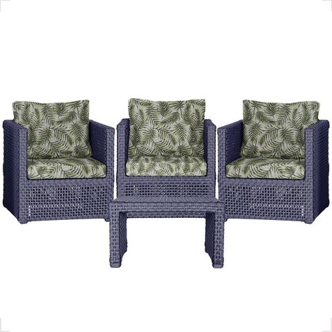 Mesa Centro e 3 Poltronas Madri Corda Náutica Estofado 5 Trama Original