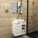 Ver imagem 1 de Kit Lavabo com Gabinete Suspenso, Cuba e Espelho Mármore Branco Tecno Mobili
