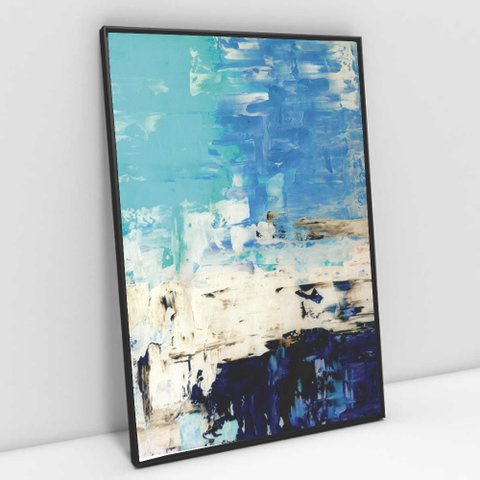 Quadro Decorativo em Canvas Abstrato Blue - Moldura Preta - 120 x 80cm