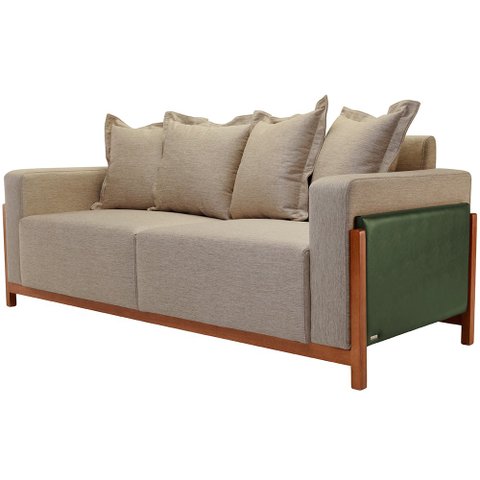 Sofá 03 Lugares para Sala de Estar 178 Cm Khali B04 Linho Bege Escuro Couríssimo Verde - Lyam Lyam D