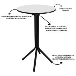 Mesa Bistrô Alto Preto com Tampo Redondo Branco - 3