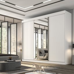 Guarda Roupa Casal 3 Portas de Correr Espelho Inteiro Central 6 Gavetas Garibaldi 100% Mdf - 3