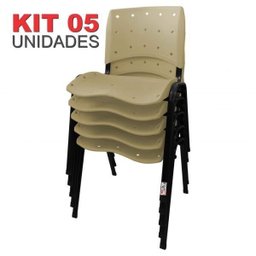 Cadeira Empilhável Plástica Bege Anatômica 5 Unidades - Ultra Móveis - 2