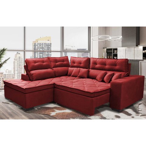 Sofá de Canto 2.60x2.36m Retrátil e Reclinável com Molas Cama inBox Platinum Esquerdo Suede