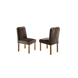 Conjunto Sala de Jantar Madrid 4 Lugares Madeira Maciça Mesa e Cadeiras Veludo Marrom Burguês - 3