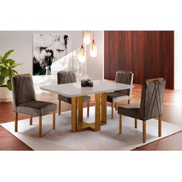 Conjunto Sala de Jantar Madrid 4 Lugares Madeira Maciça Mesa e Cadeiras Veludo Marrom Burguês - 2