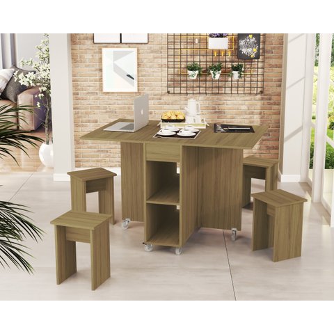 Mesa Dobrável Multiuso Vira Aparador Jade MDF Várias Cores: Amêndoa