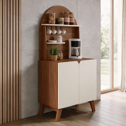 Aparador Cantinho do Café 2 Portas 80cm Pés Retrô Pompeia A05 Cedro Off White - Lyam Decor