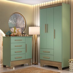 Conjunto Quarto Infantil Colorir Guarda Roupas 3 Portas e Cômoda - 1