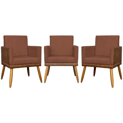 Kit 3 Poltronas Decorativas Lis Corino e Pé Palito - Terracota Suede Corino