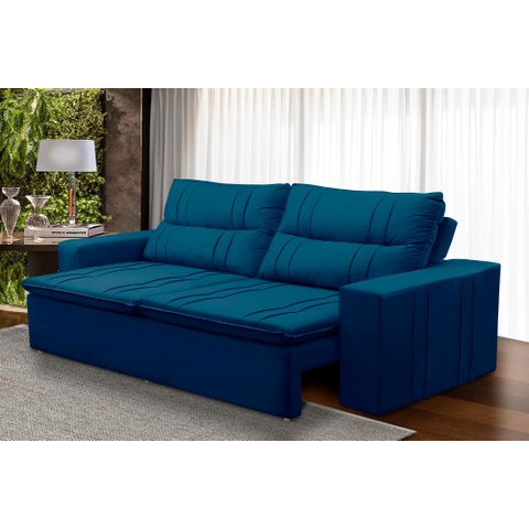 Sofá Retrátil e Reclinável 2 lugares com Molas 1,50m Ester Suede Azul Adonai Estofados