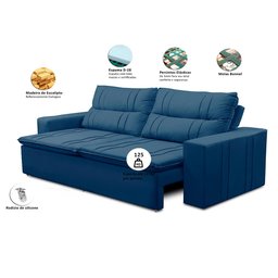 Sofá Retrátil e Reclinável 2 lugares com Molas 1,50m Ester Suede Azul Adonai Estofados - 2