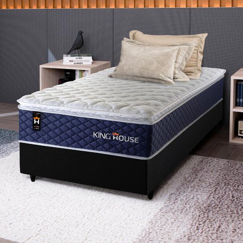 Conjunto Cama Box Solteiro c/ Molas Ensacadas Lagras Preto 88x188x66