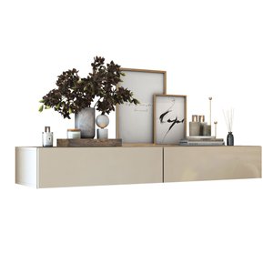 Aparador Buffet 2 Gavetas Suspenso Flutuante para Corredor:off White Brilhante