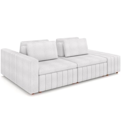 Sofá Ilha com Puff Living 285cm Amber M03 Bouclê Branco