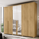 Ver imagem 1 de Guarda-Roupa 6 Portas com Espelho com 5 Gavetas Internas 1 com Divisória e Maleiro Estrela Marrom/Cinamomo
